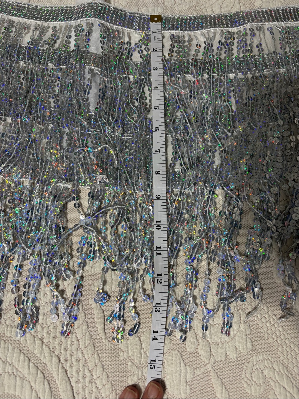 Beaded fringe wrap skirt Silver Sequin Fringe Trim - Holographic OSFM Rush Party